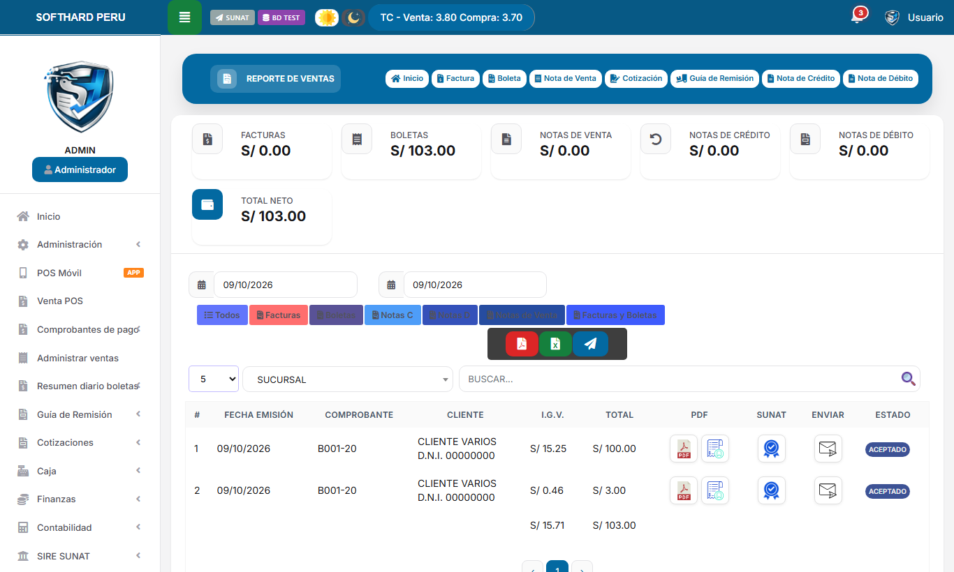 Reporte de ventas exportable a Excel